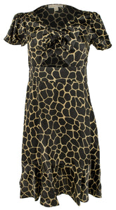 Michael Kors Women's Giraffe Printed Tie Front Mini Dress 0 Khaki